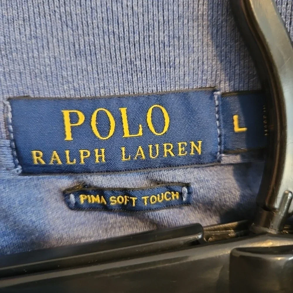Polo Ralph Lauren Pima Soft Touch Polo‎ Mens Size Large Blue Solid Orange Pony